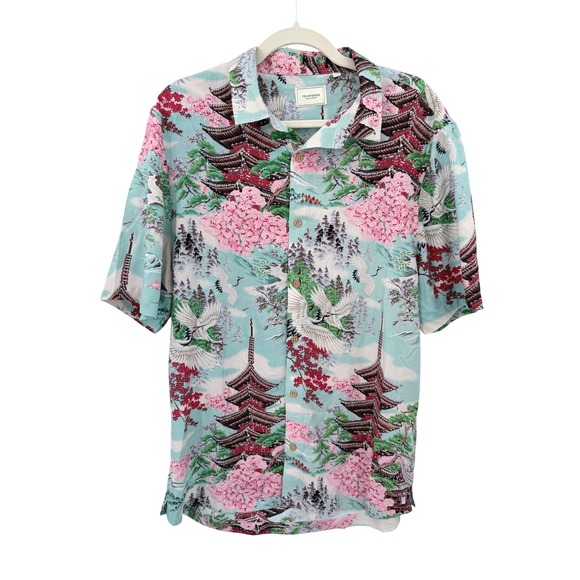 7Diamonds Other - 7Diamonds Mens Five Story Pagoda Japanese Print Rayon Shirt Blue Large SMK-6279